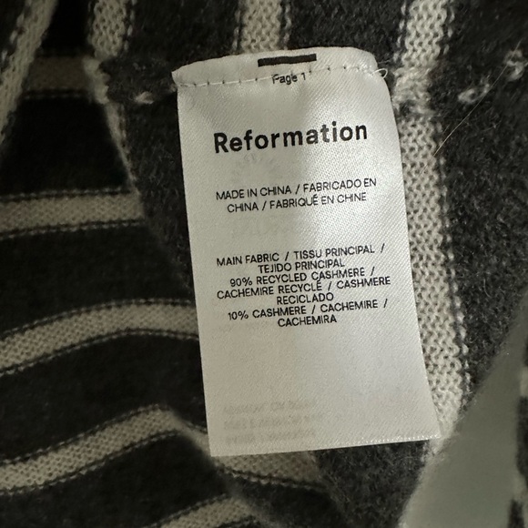 Reformation Cashmere Boyfriend Sweater, grey and white stripe, XS - Picture 6 of 10